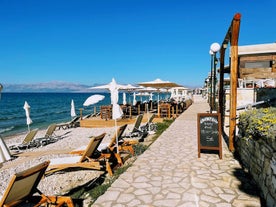 Photo of aerial view of Palaiokastritsa beach on Corfu islands, Greece.