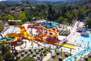 Photo of panoramic aerial view of Palaiokastritsa, Corfu, Greece.