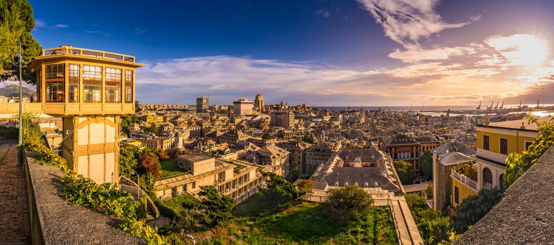 Photo of View of Genoa at sunset from "Spianata Castelletto", Italy.