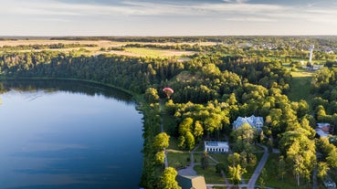 Panorama of Kaunas from Aleksotas hill, Lithuania.