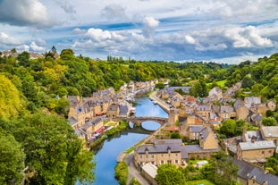 Photo of traditional half-timbered houses in the old town of Rennes, Brittany, France.