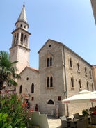 Photo of panoramic aerial view of old town of Budva, Montenegro.