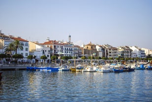 photo of aerial panorama view of the coastline Cambrils, Costa Dourada, Catalonia, Spain.