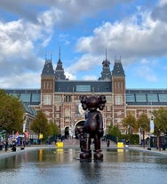 Amsterdam Netherlands dancing houses over river Amstel landmark in old european city spring landscape.