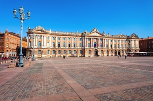 Photo of Toulouse and Garonne river aerial panoramic view, France.