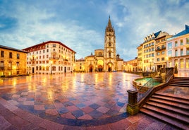 Photo of the Cathedral of Oviedo, Spain, was founded by King Fruela I of Asturias in 781 AD and is located in the Alfonso II square.