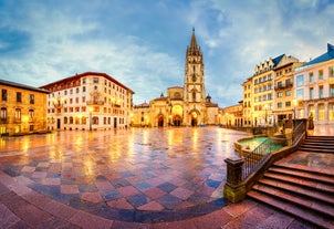 Photo of aerial view of Aviles city, Spain.