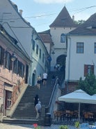 Photo of the Small Square piata mica, the second fortified square in the medieval Upper town of Sibiu city, Romania.