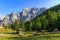 Photo of Mountain View at the Vršič Pass, eating sheep in the foreground, Slovenia .