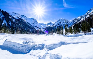 Photo of aerial view of beautiful landscape of Pertisau at the Achensee lake in Austria.