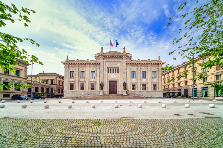 Bergamo Lombardy Italy. Palazzo di giustizia in Dante square