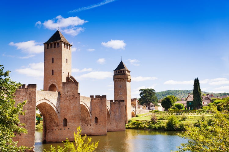 Photo of Valentre towers and bridge in Cahor on Lot river, France.