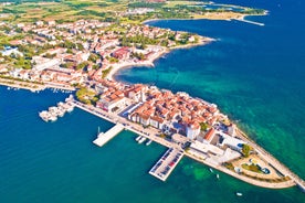 Photo of aerial view to the town of Porec in Istria, Croatia on Adriatic coast.