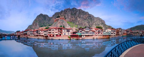 Photo of Ottoman houses and Pontic tomb in Amasya, Turkey.