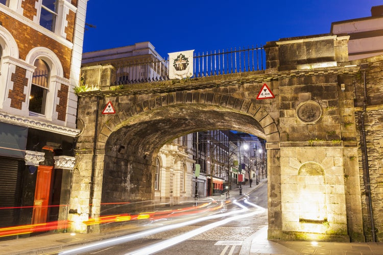 photo of view of Gate to old town in Derry. Derry, Northern Ireland, United Kingdom.