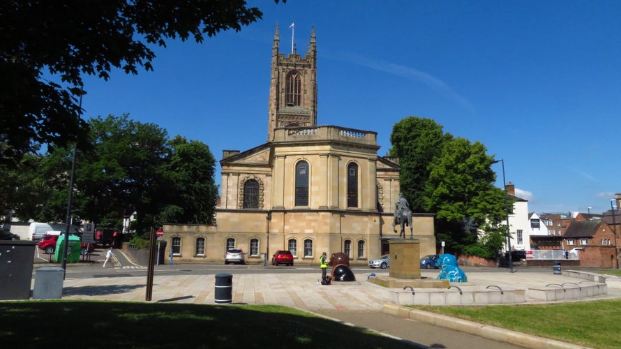 Photo of Derby Cathedral & Bonnie Prince Charlie Statue, United Kingdom.