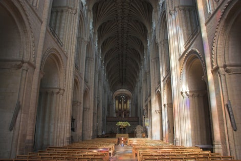 Photo of  interior of the most famous place in Norwich, The Norwich Cathedral on a sunny day at Nowich, Norfolk, England.
