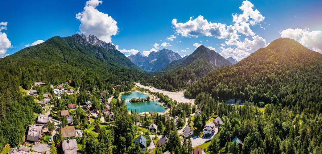 Jasna lake with beautiful mountains. Nature scenery in Triglav national park. Location: Triglav national park. Kranjska Gora, Slovenia, Europe. Mountain lake Jasna in Krajsnka Gora, Slovenia.