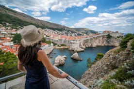 Photo of panoramic aerial view of the old town of Dubrovnik, Croatia seen from Bosanka viewpoint on the shores of the Adriatic Sea in the Mediterranean Sea.