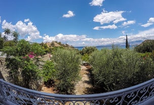 Photo of aerial view of the Kales Venetian fortress at the entrance to the harbor, Ierapetra, Crete, Greece.