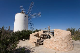 photo of an aerial view of Sant Antoni de Portmany in Ibiza islands, Spain.