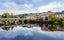 Photo of ancient bridge and village of Arcos de Valdevez, in Minho, Portugal.