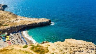 Photo of aerial view of the old Venetian harbor of Rethimno, Crete, Greece.