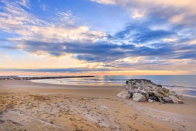 Photo of aerial view of Lido di Jesolo, or Jesolo Lido the beach area of the city of Jesolo in the province of Venice, Italy.