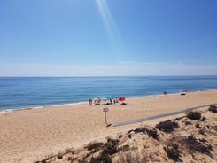 Photo of aerial view of Beautiful Portuguese beaches Armacao de Pera, Portugal.