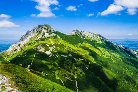 Famous peak (Giewont) in the Tatra Mountains in Poland. Popular tourist place in Tatras in Poland. Beautiful scenery in mountain.