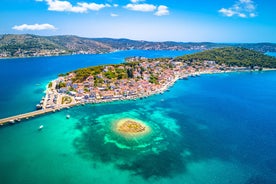 Photo of Rogoznica turquoise bay and Dragon Eye lake aerial view, Dalmatia region of Croatia.