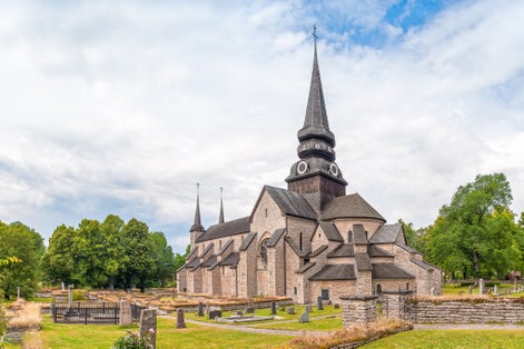 photo of Varnhem Abbey in beautiful morning in Varnhem, Sweden.