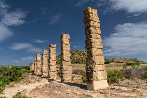 Photo of Acueducto de los Bañales, Ruins of the Roman town Los Banales Located in the town of Uncastillo, Cinco Villas, Zaragoza, Spain.