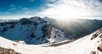 photo of Alpine aerial summer view with the famous Nordkette mountains seen from Serle's cable car station, Mieders, Stubaital valley, Innsbruck, Austria.