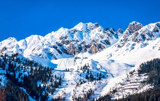 photo of an aerial view of winter resort Mayrhofen, Austria.