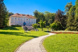 Capital of Slovenia, panoramic view with old town and castle.