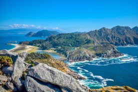 Photo of aerial view of the town of Cangas in the Bay of Vigo, Galicia, Spain.