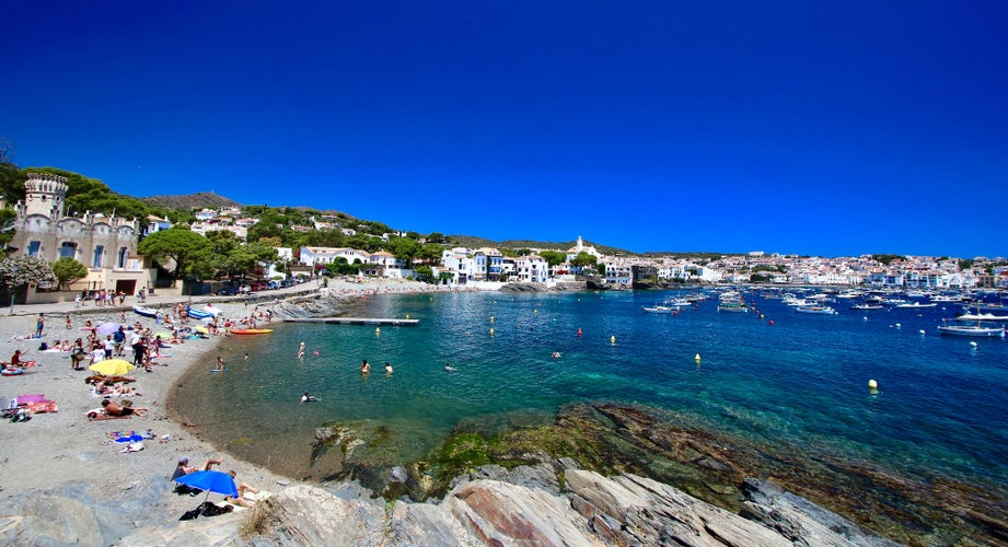 Main view of "Es Llaner Gran" beach in Cadaqués village, Catalonia, Spain