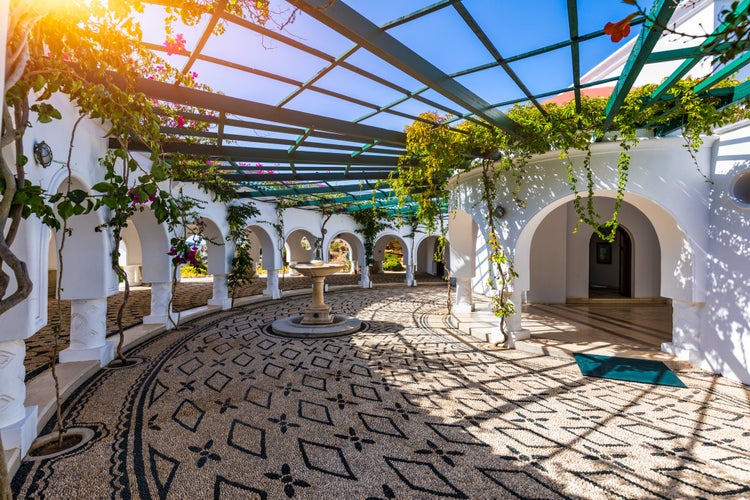 Photo of beautiful buildings at Kalithea Springs constructed in the 1930s, Rhodes Island, Greece.