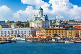 Helsinki cityscape with Helsinki Cathedral and port, Finland