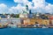 Photo of scenic summer panorama of the Market Square (Kauppatori) at the Old Town pier in Helsinki, Finland.