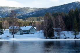 Snowboarding in the Norwegian mountains in Kongsberg.