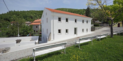 Photo of Ika village waterfront in Opatija riviera, turquoise sea and blue sky, Kvarner, Croatia.