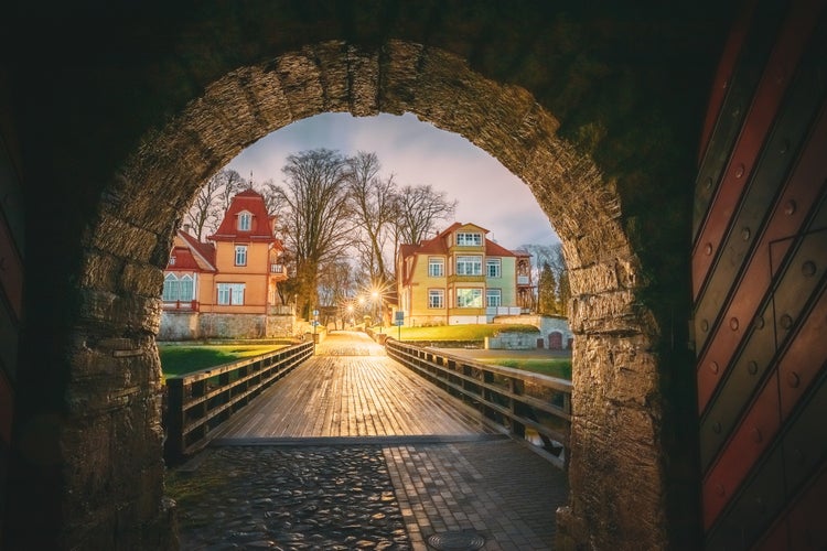 Photo of passage entrance from Episcopal Castle, famous attraction landmark in Kuressaare, Saaremaa Island, Estonia.