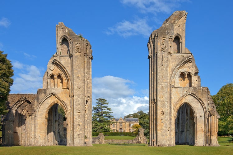 Photo of ruins of Glastonbury Abbey, was a monastery in Glastonbury, Somerset, England.