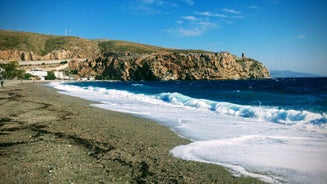 Photo of panoramic view of the Mediterranean beach of Roquetas de Mar in southern Spain.