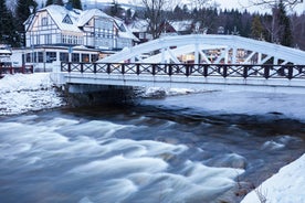 Photo of views from the barrage path of the dam in Spindleruv Mlyn Czech Republic on a gloomy summer day.