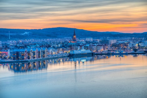 photo of view of Sunset aerial view of Swedish town Sundsvall.