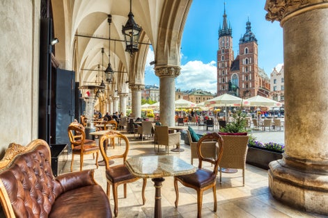 St. Mary's Basilica on the Krakow Main Square during the Day, Krakow, Poland.
