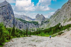 photo of Garmisch-partenkirchen and Zugspitze mountain aerial panoramic view. Garmisch Partenkirchen is an Alpine ski town in Bavaria, southern Germany.